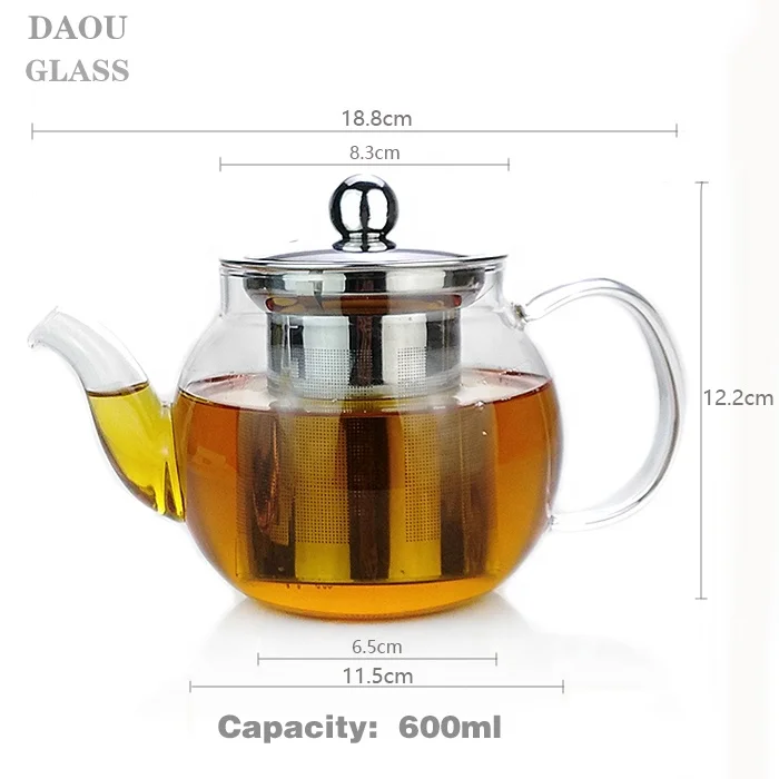 Factory supplier  21OZ high quality glass teapot with stainless steel strainer