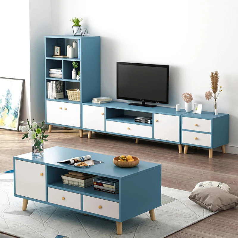Wooden Legs TV Cabinet Coffee Table Combination Living Room Bedroom Modern TV table