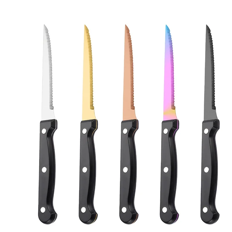 Wholesale Stainless Steel Steak Serrated Knife Multicolor Steak Knife Set Restaurant Party Cutlery