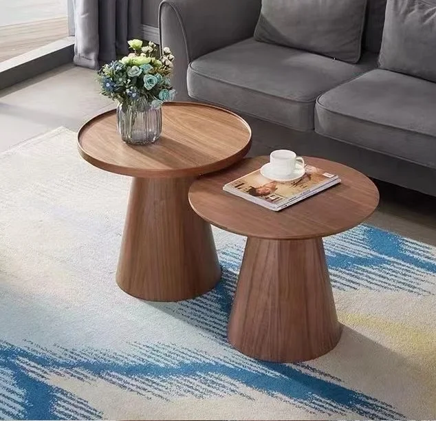 latest contemporary design wholesale high quality customized home living tapered base round high walnut coffee table