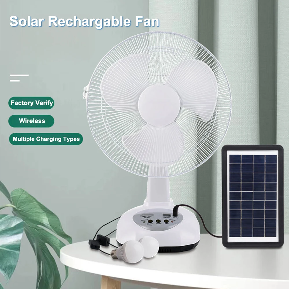 Portable Solar Fan Home Use for Cooling and Ventilation 12 inch Hot Sale Solar Rechargeable Fan With Lithium Battery