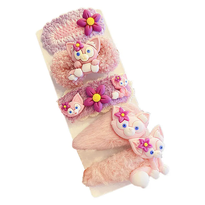 Cartoon plush pink new fall winter baby bangs broken hair clip does not hurt hair cute girl headwear hair clip
