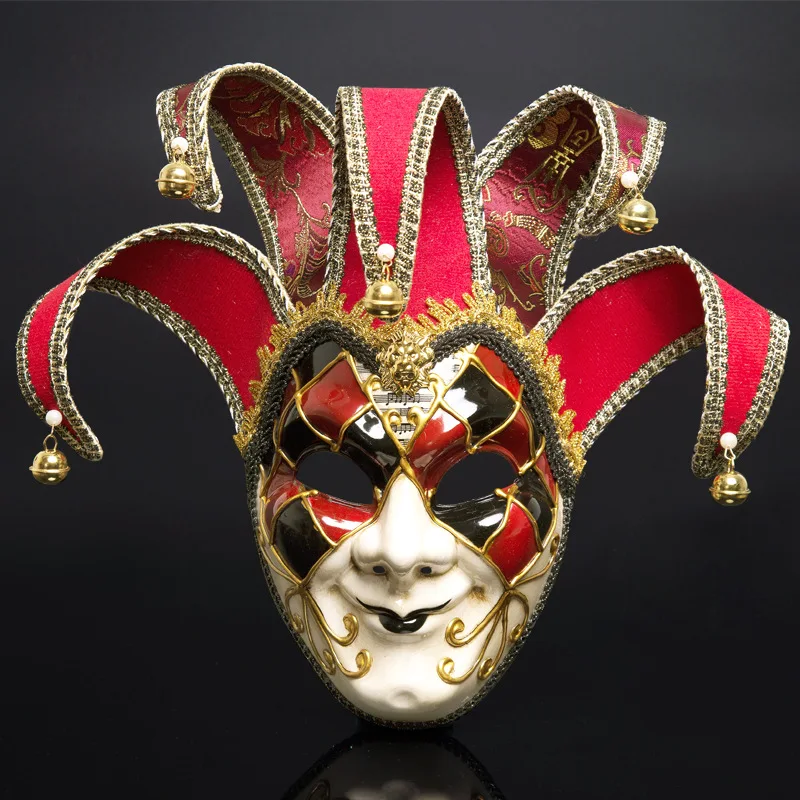 3D Italy Traditional Venice Carnival Mask Jester Masquerade Venetian Mask With Bell For Mardi Gras Party Wall Decoration
