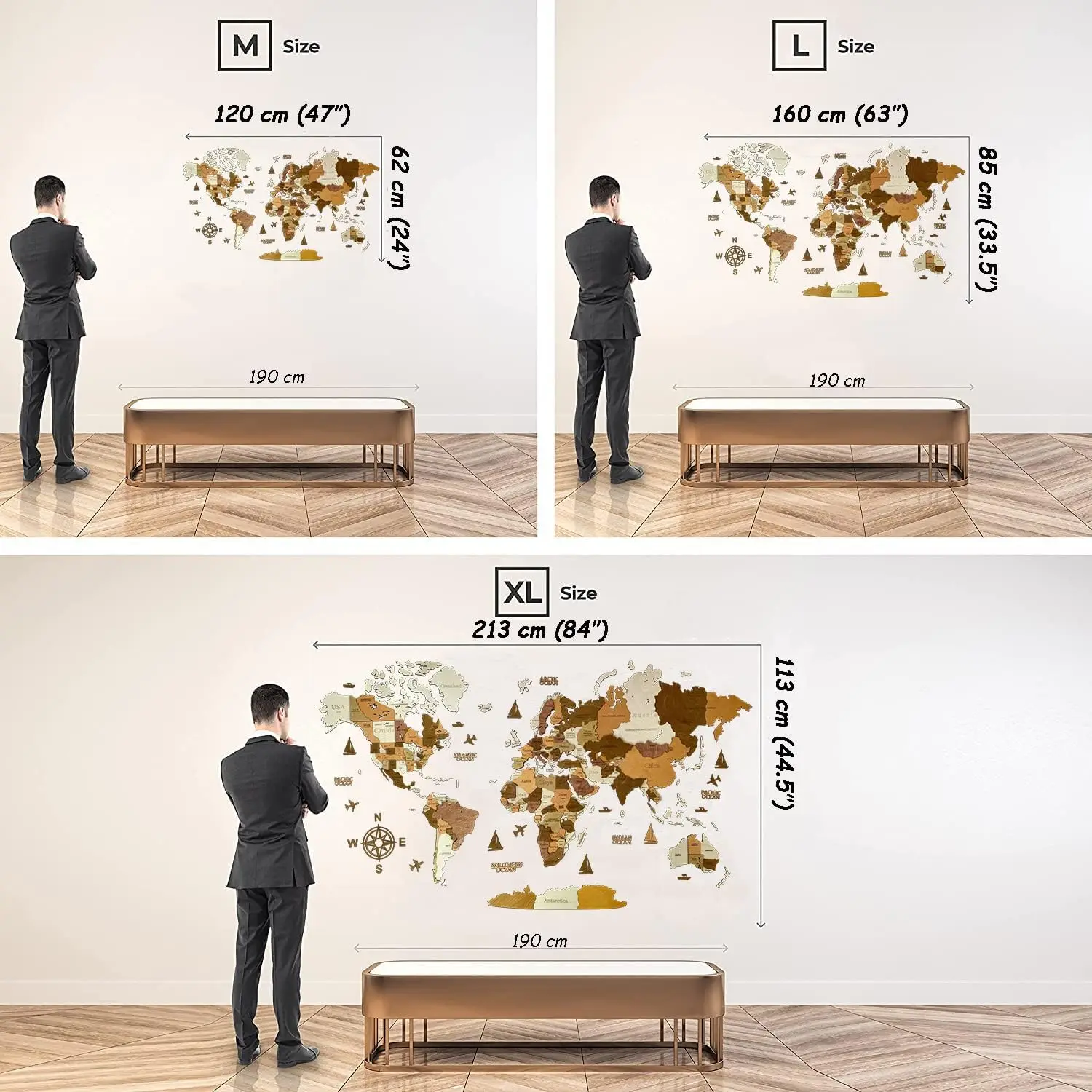 Wooden World Map 3D Art Large Wall Decor Any Occasion Gift Idea Wall