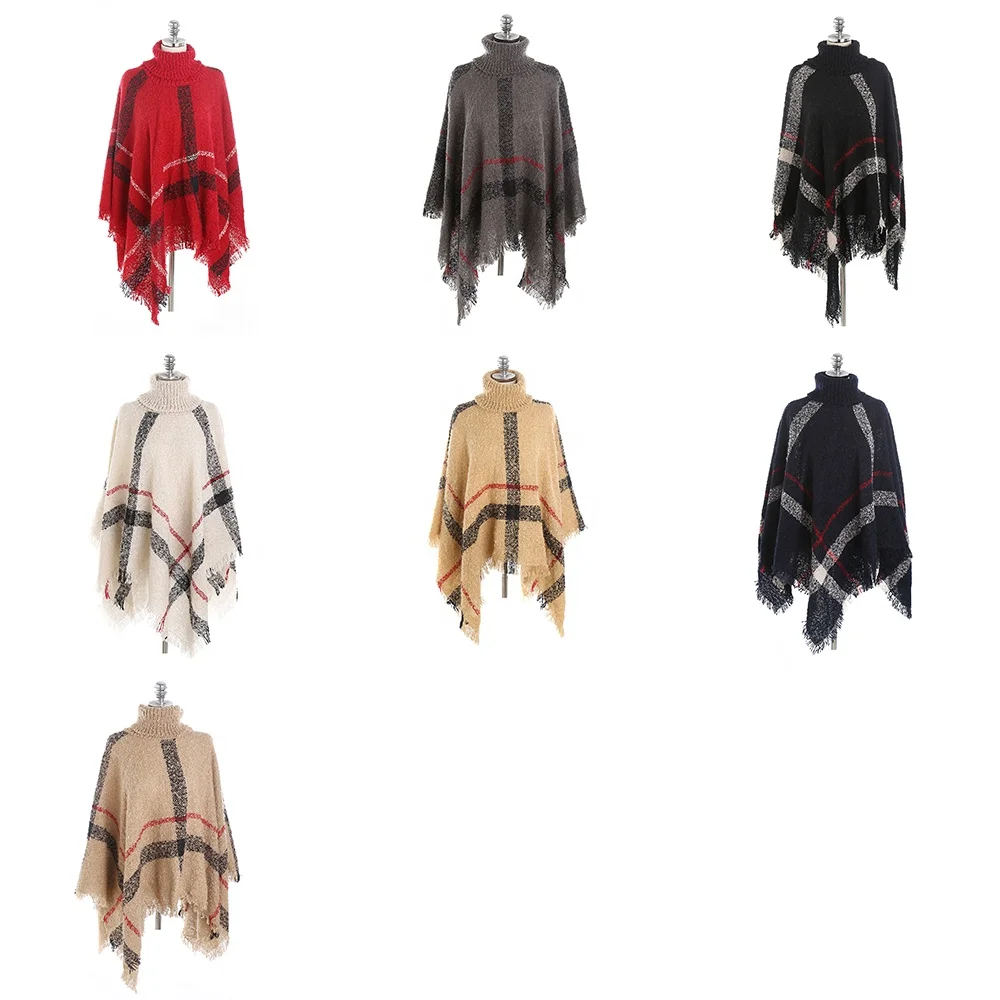 Landfond Ladies Hooded Cape with Fringed Hem Crochet Poncho Polyester Classic Winter Shawls Woven Patterns Women Adult 10 Pcs