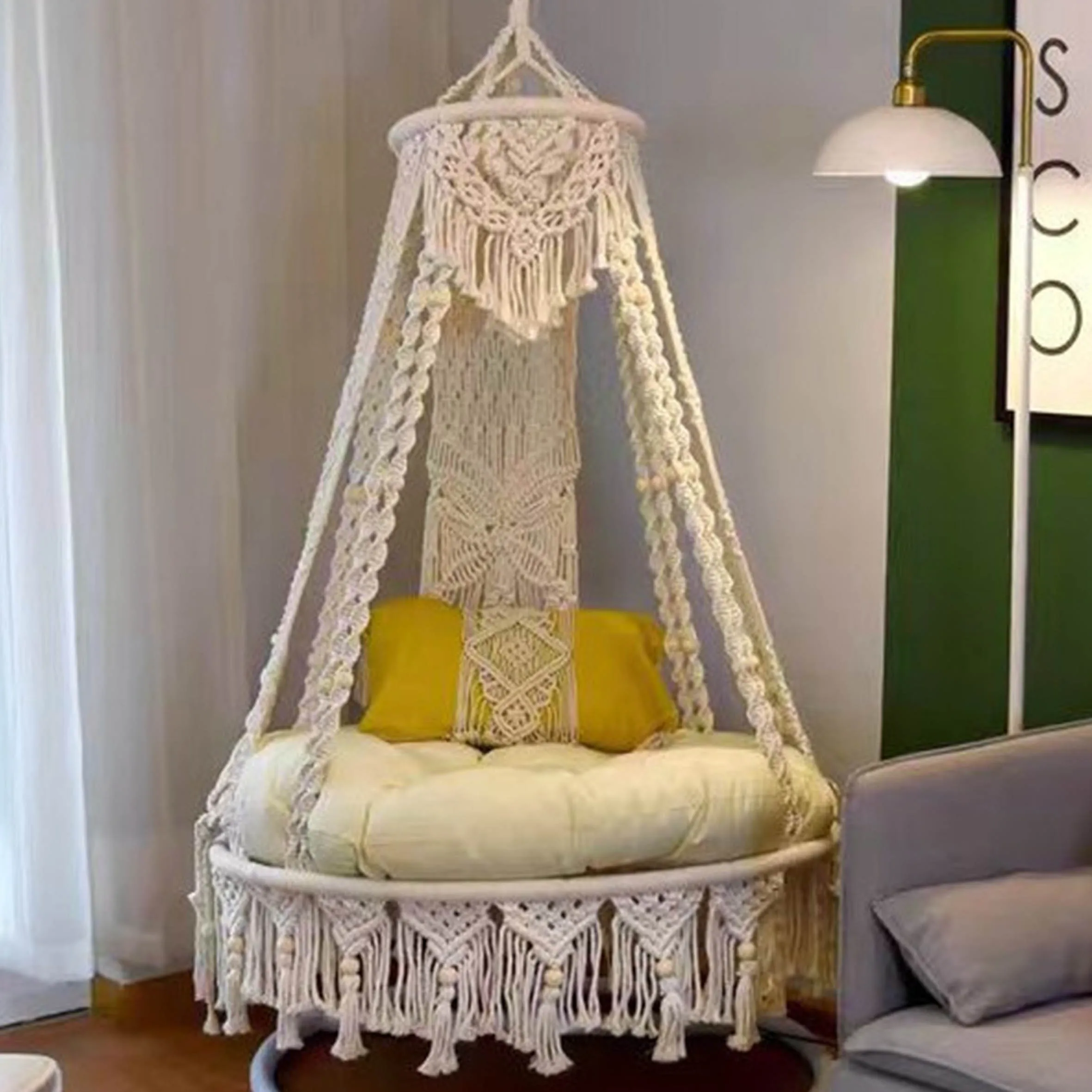 Printed Pattern Hammock Swing Chair Outdoor Robust and Durable,Swing Chair with Hanging Stick and Cushion/