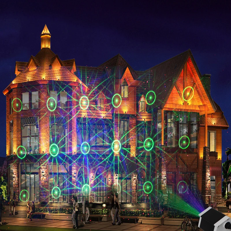 In stock Spotlights IP65 Waterproof RGB Moving Different 16 Flower Patterns Garden Outdoor Laser Light with RF Remote