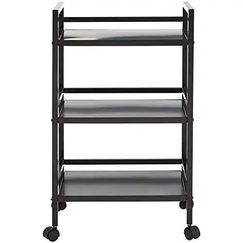 Basics 3-Tier Detachable Black Metal Rolling Cart Kitchen Storage Trolley on Wheels