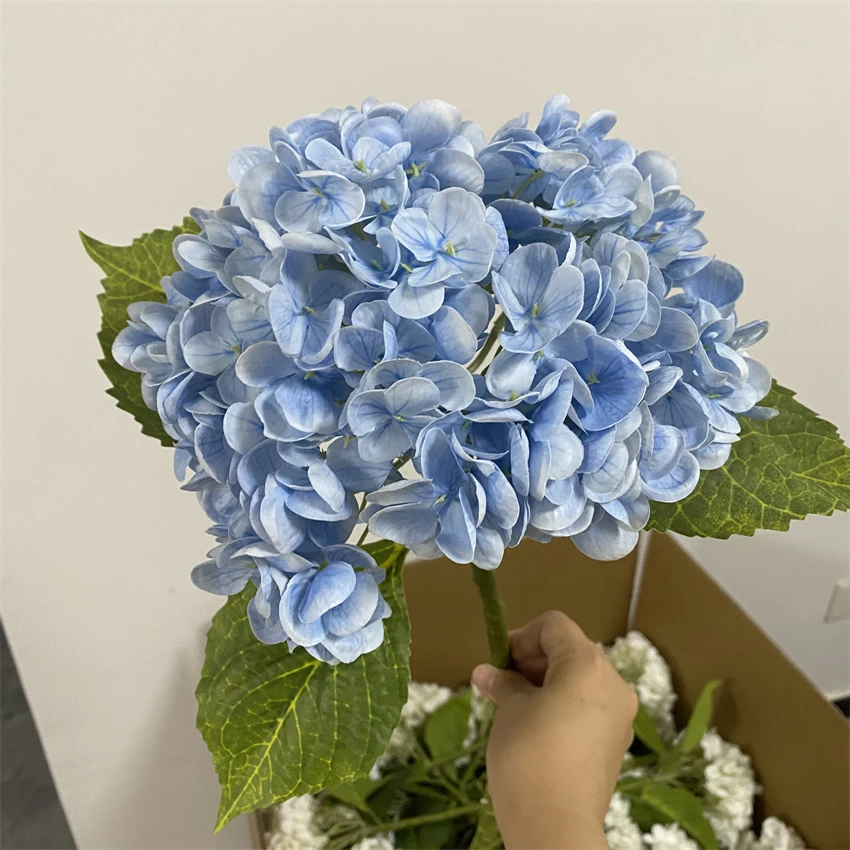 High Quality Hydrangea Artificial Flower Latex Flowers Wedding Large 196 Petals Real Touch Blue Hydrangea For Home Decoration