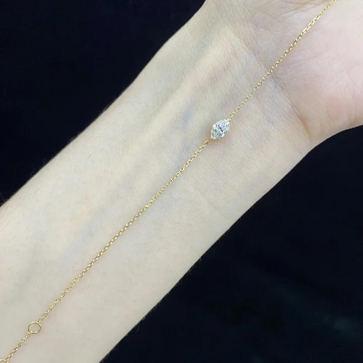 Abiding Custom Gold Jewelry Solid 18K Gold Link Chain 0.311ct Marquise Cut Genuine D Color VVS Lab Grown Diamond Gold Bracelet
