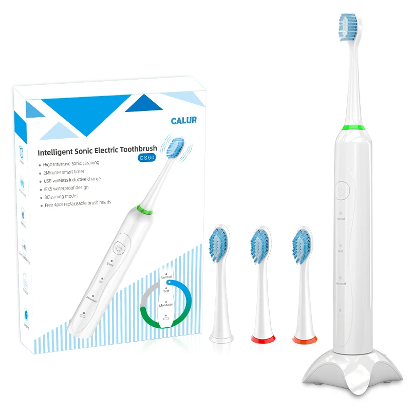 Wholesale Rechargeable Smart Ultrasonic Adult Electric Toothbrush with USB Wireless Inductive Charging Base and 4 Brush Heads