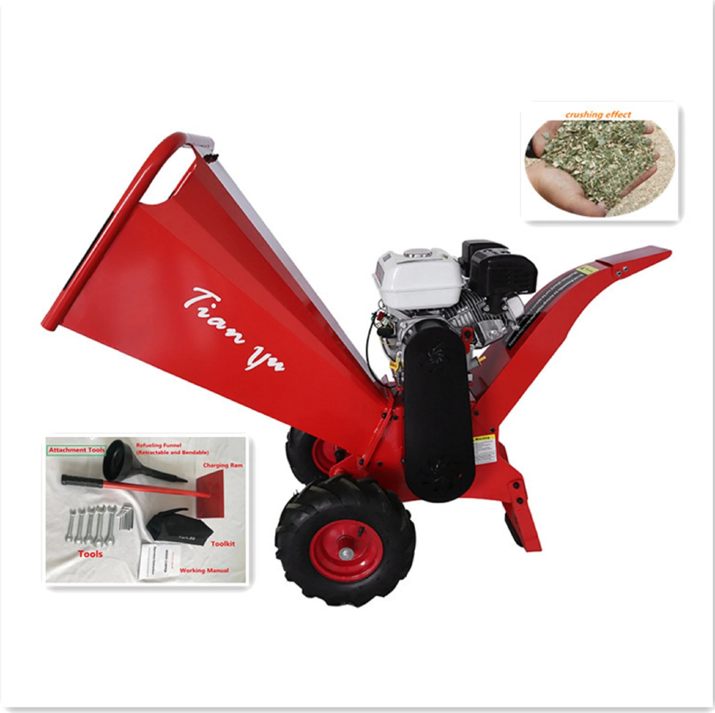 TianYu Star 7,5 HP бензиновая мини-дробилка для древесины, маленькая дробилка, дробилка для ветвей дерева, дробилка