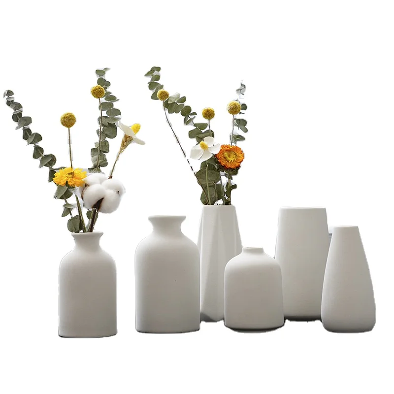 Home Decoration Frosted Crafts Fresh Simple Flower Vases Decor White Ceramic Vase For Home Decor