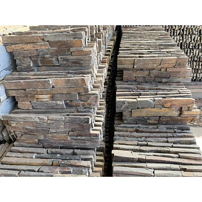 Certified Natural Slate Culture Stone Cement Back Stacked Panels Split Surface Finish For Outdoor Wall Cladding