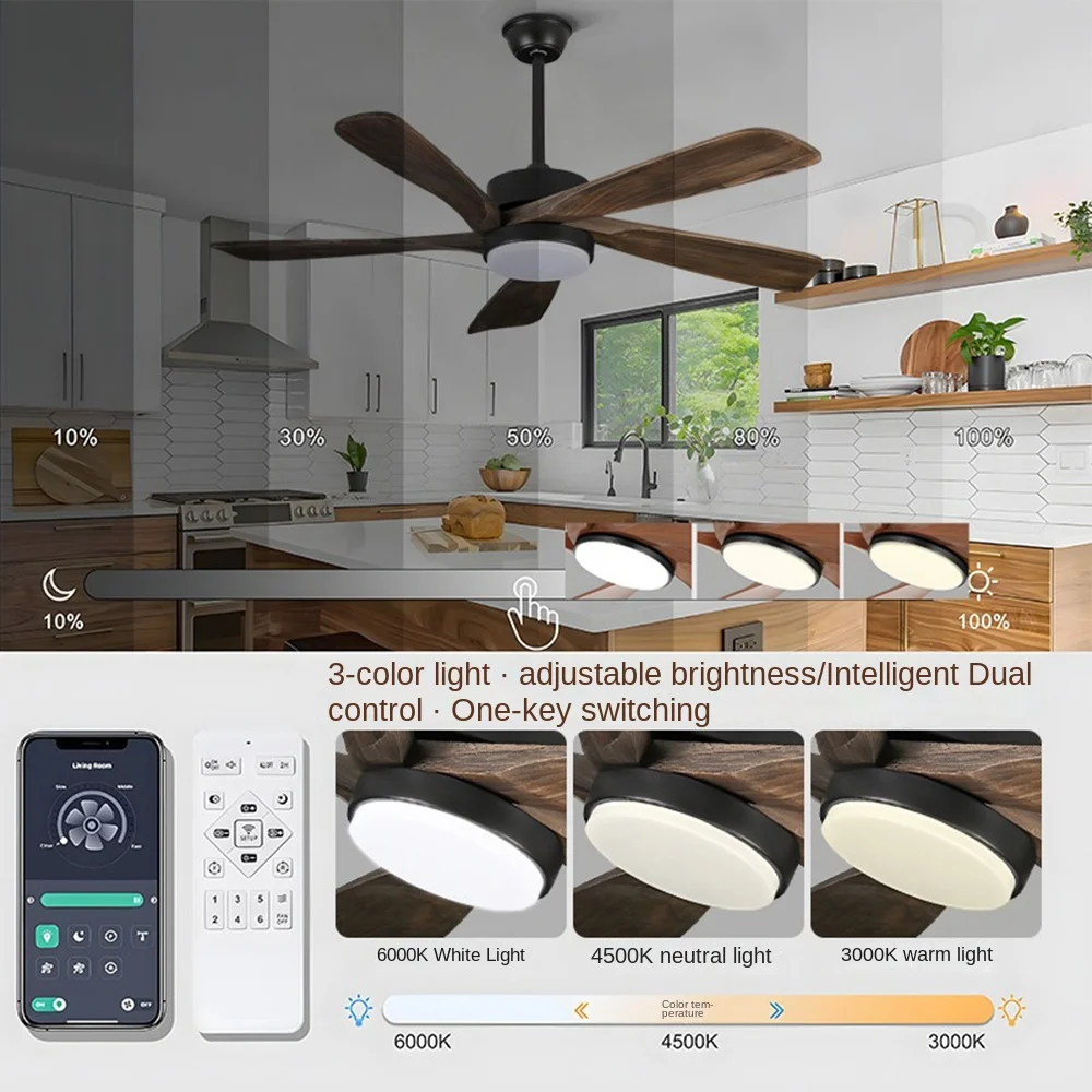 Modern Nordic Simple 52 Inch ABS 5 Blades Household Low Noise Remote Control Bldc Led Ceiling Fan With Light