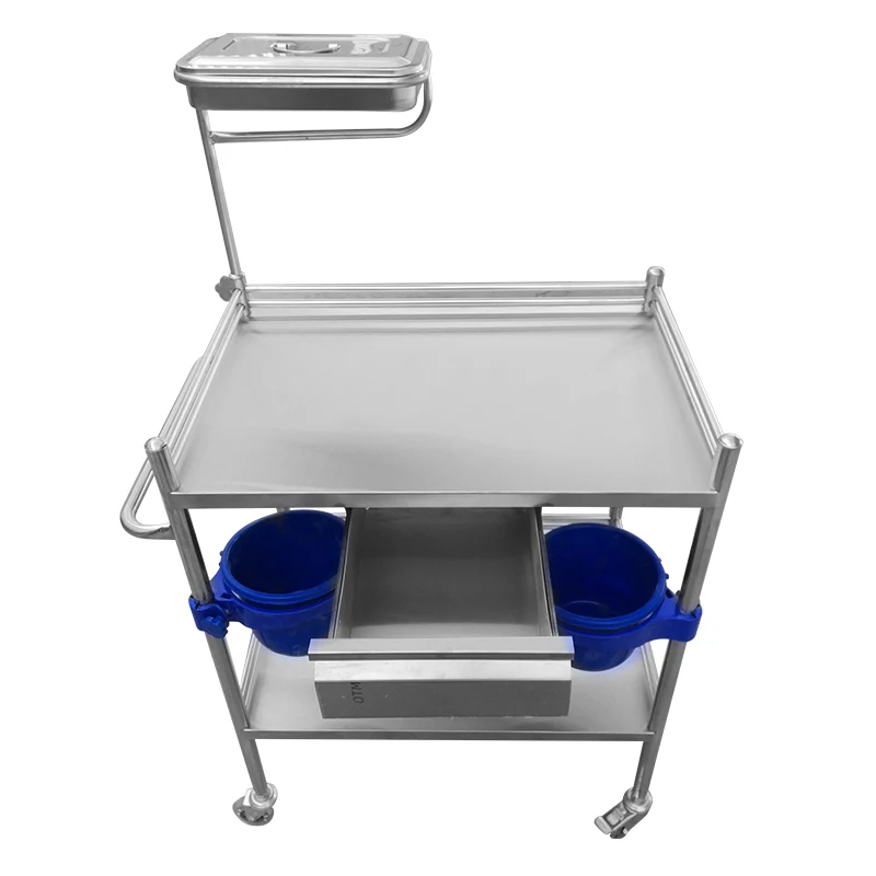 China  Stainless steel Medical device trolley three layers with  drawer  treatment cart