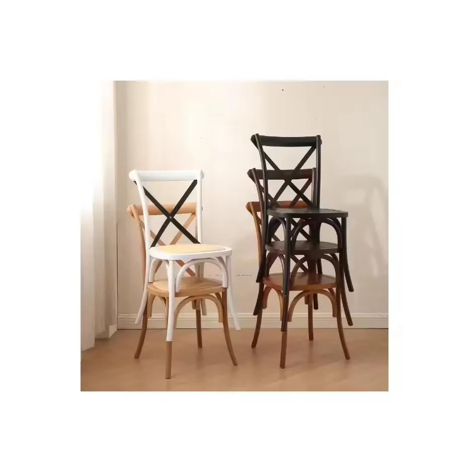 Cheap wholesale events restaurant solid  Wood Rattan Cross Back Dining Chairs for hotel or diningroom
