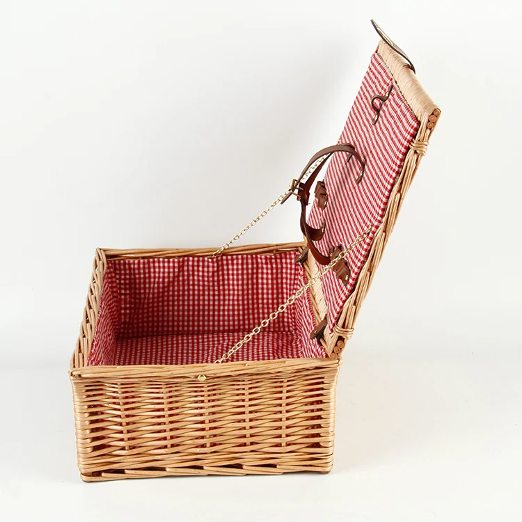 Customized Family Camping Hamper Wicker Picnic Basket with Lid