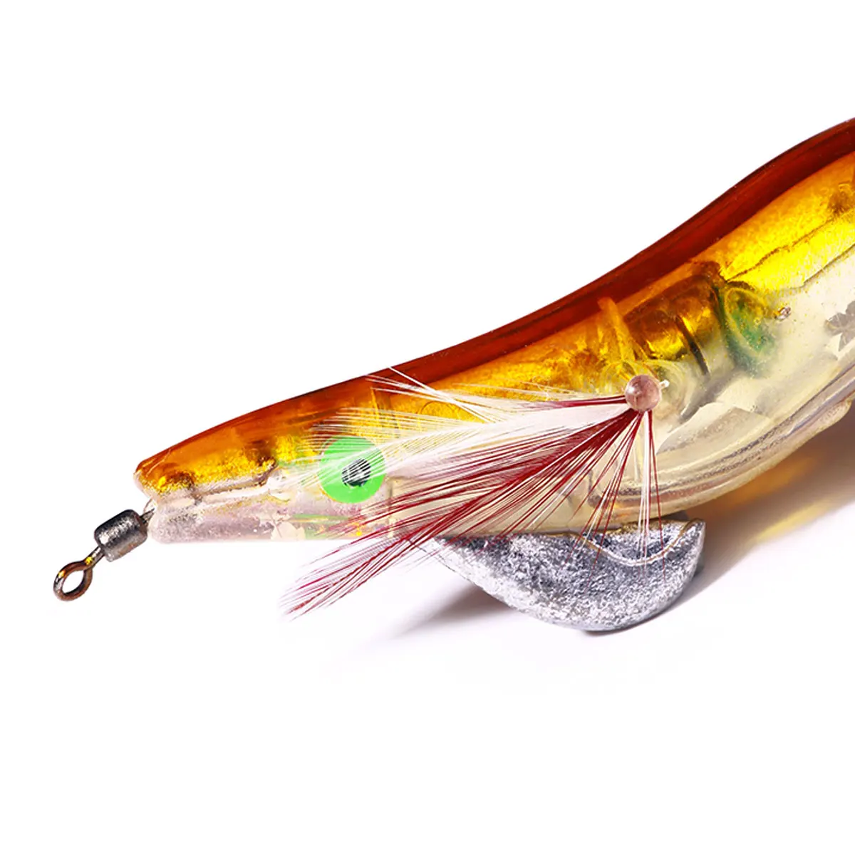 12.8CM 21G Wood Prawn lure octopus Fishing Squid Light Jigs Lures LED Light Electronic Shrimp Fishing Lure