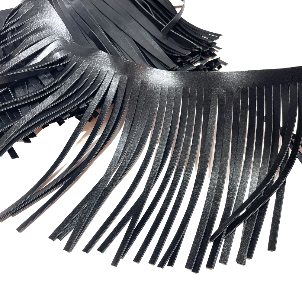 Fr001 Factory wholesale 15cm PU leather tassel fringe trim for garment and shoes