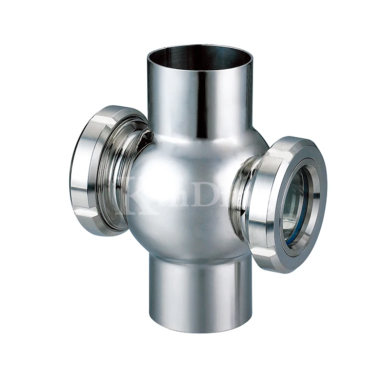 Stainless steel sight glass flow indicator 4 way tubular sight glass