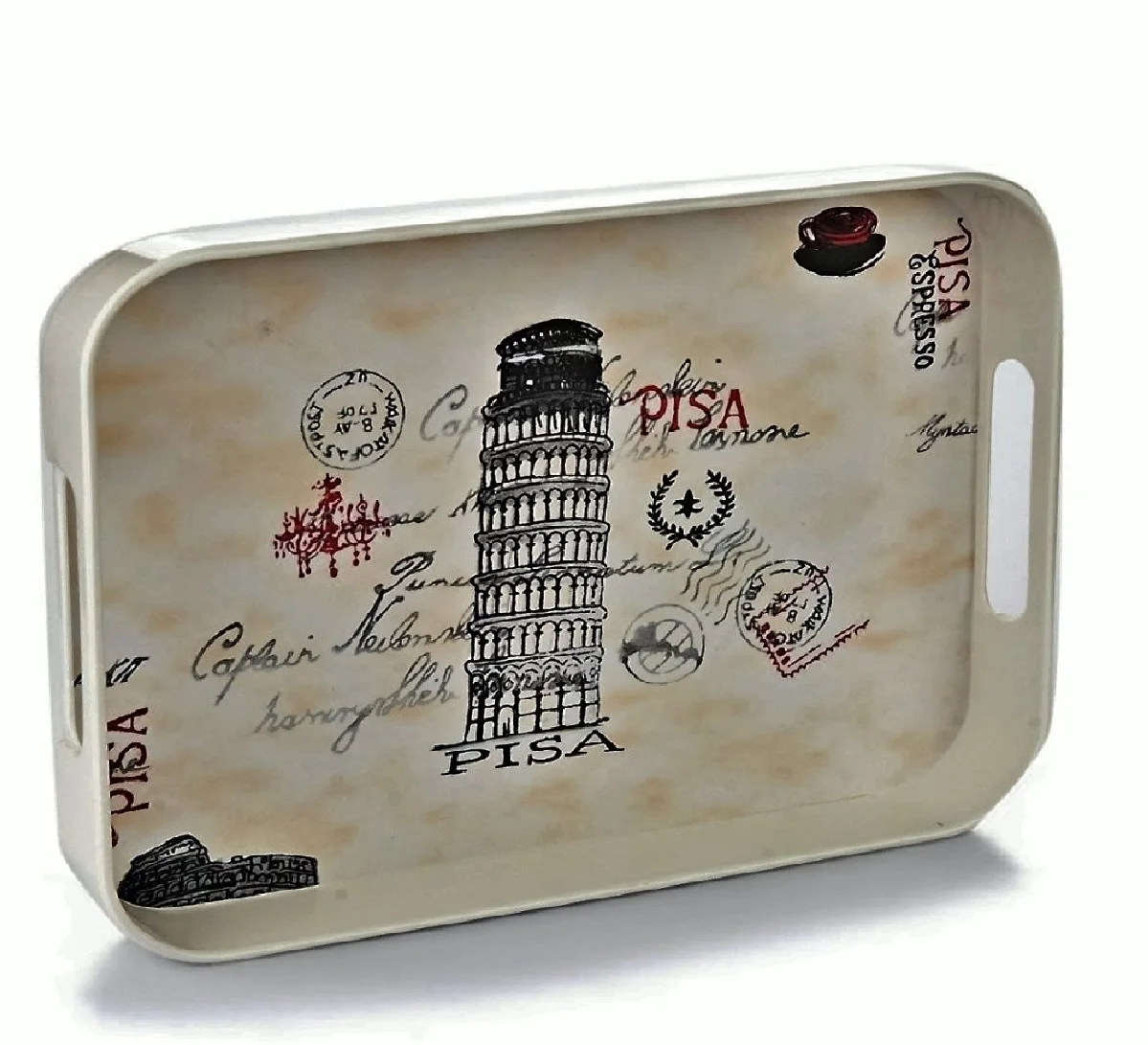 
high quality printing melamine serving tray with handle 