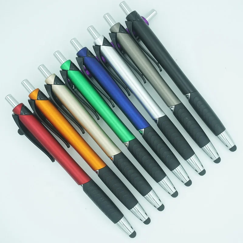 Promotional stylus capacitive pen custom logo metallic colored touch screen ball pen with black grip and clip for mobile phone