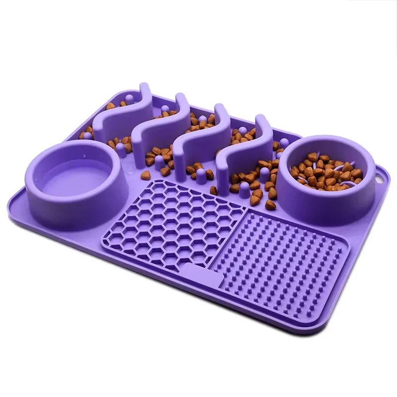 Customizable Size All-in-one Non-slip Food Pad Water Slow Feeder Place mat pet Lick Mat Food Grade Silicone Dog  Bowl Mat