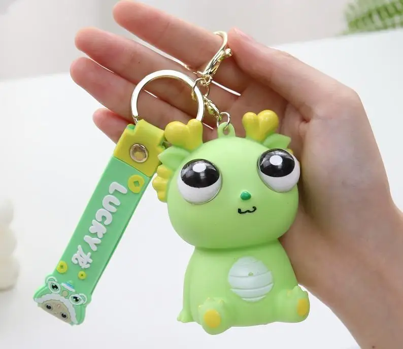 Cartoon Couple Pop Eyes Dinosaur Dragon Keychain Big Eyeball Pinch Stress Relief Key Toy Cute Dragon Toy for Key Usage
