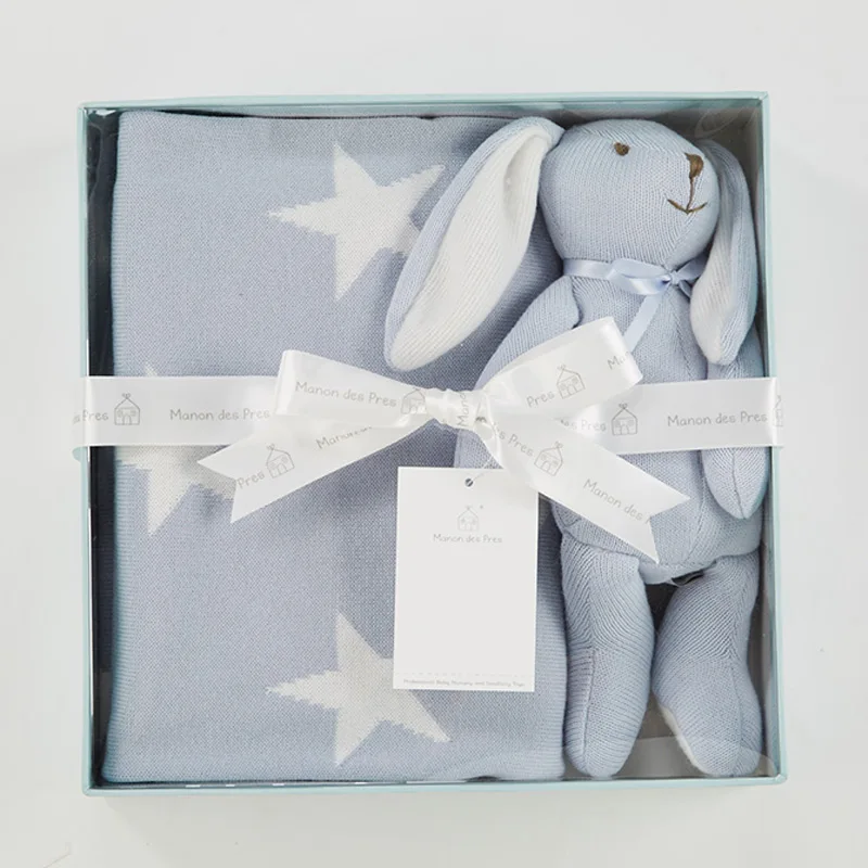 OEM  bear shaped plush toy and soft baby blanket for soft cute newborn baby gift set