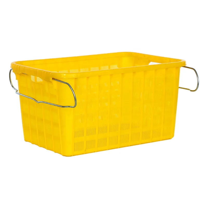 Large Heavy Duty HDPE Stackable Nestable Fruits and Vegetables Harvest Storage Moving Basket Plastic Crate with steel handle