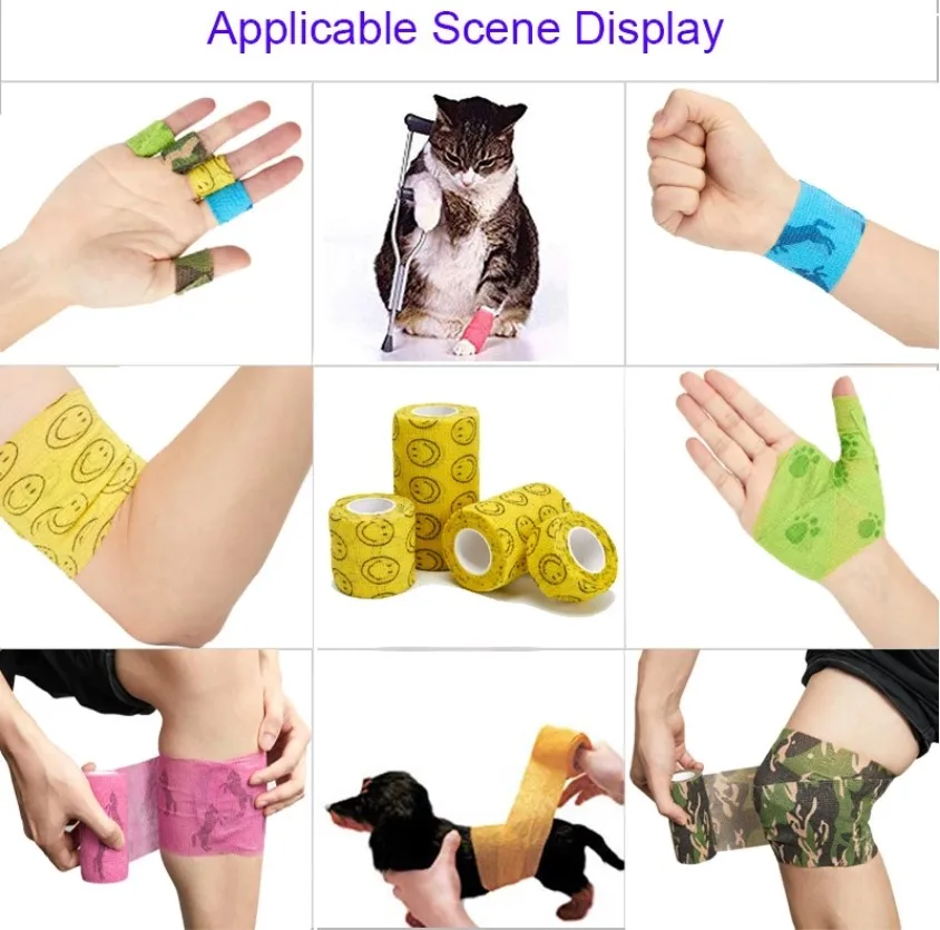 Medical Self Adhesive Elastic Bandage Colorful Sports Wrap Tape for Finger Joint Knee First Aid Kit Pet Tape