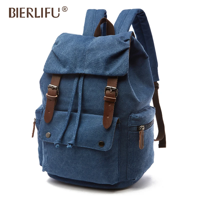 Trendy durable drawstring student leisure boys school canvas backpacks men college bags laptop backpack bag