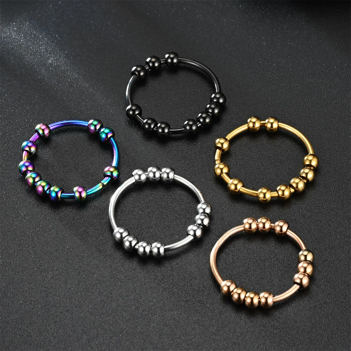 2023 Creative Hot Selling Rotate Ball Tail Ring Jewelry Gifts Stainless Steel Fidget Anxiety Bead Spinner Rings for Women