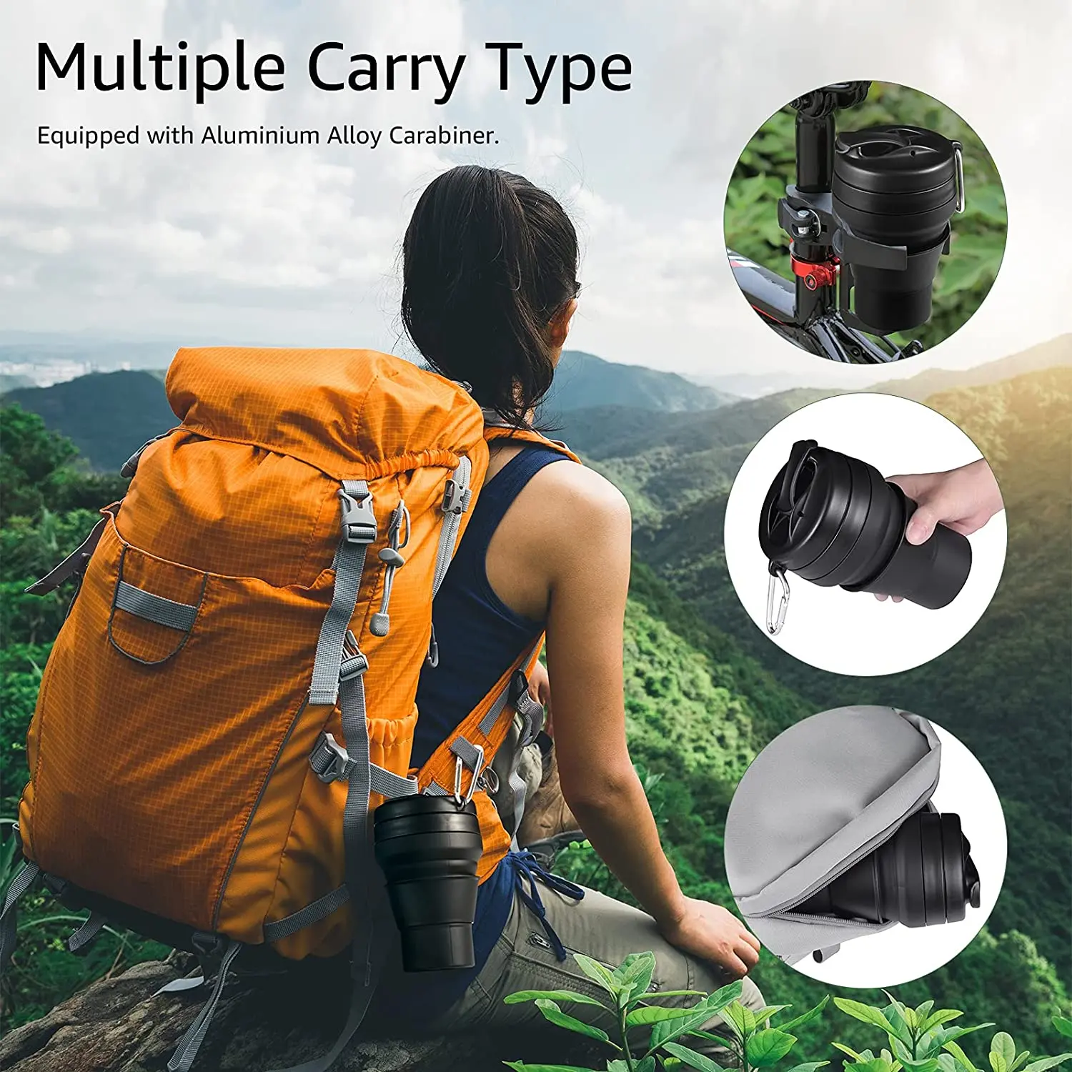 Collapsible Coffee Cup 16 OZ 480ml Silicone Folding Camping Cup Leak Proof BPA Free Portable Cup Travel Mug with Lids for Hiking