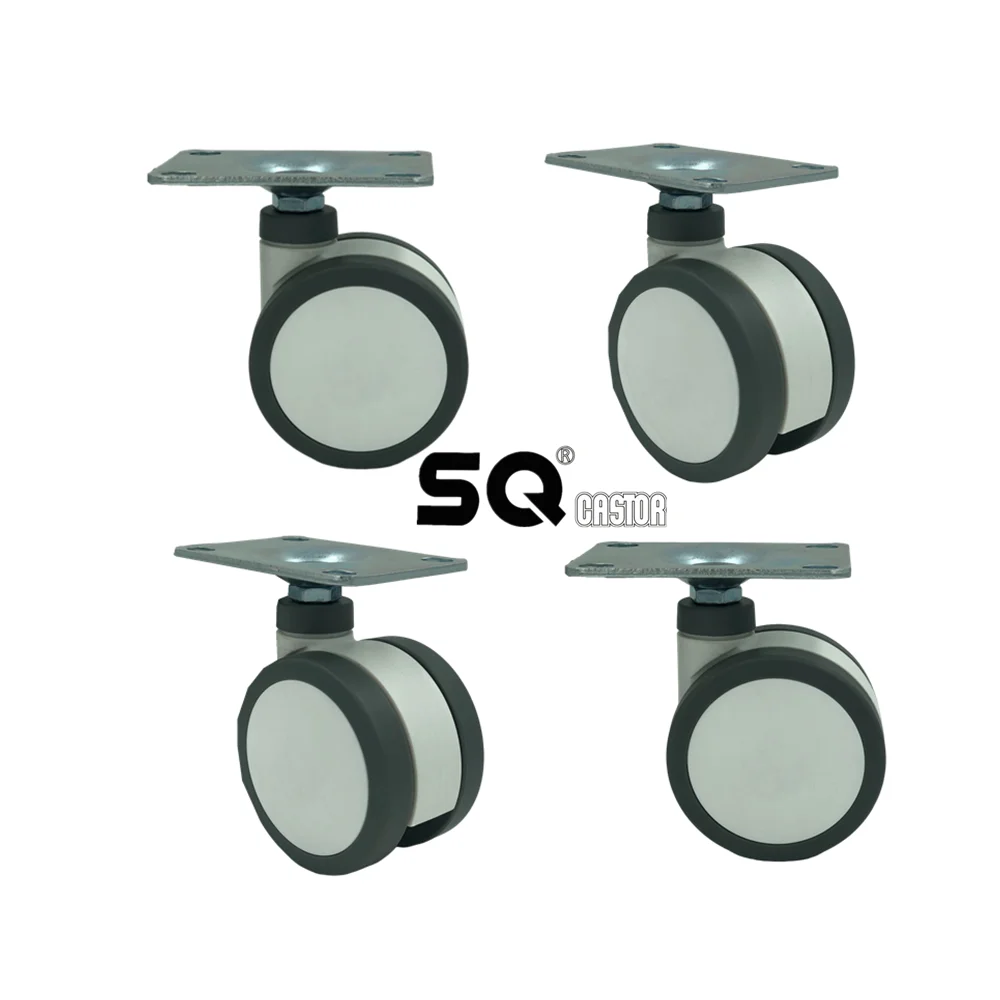 75mm 100 125 mm ABS Grey Rubber wheel swivel caster with brake for medical bed wheels low profile pu TPR caster