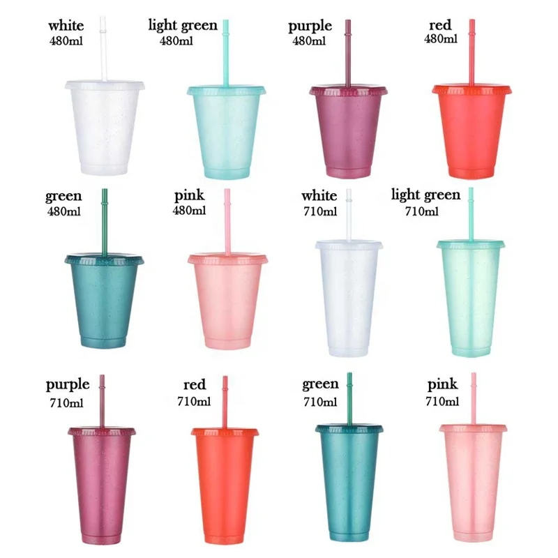 WONDERFUL 1pcs Portable Drinking Cup Personalized Water Bottle With Straws Straw Cup Reusable Drinkware Outdoor Plastic Shiny