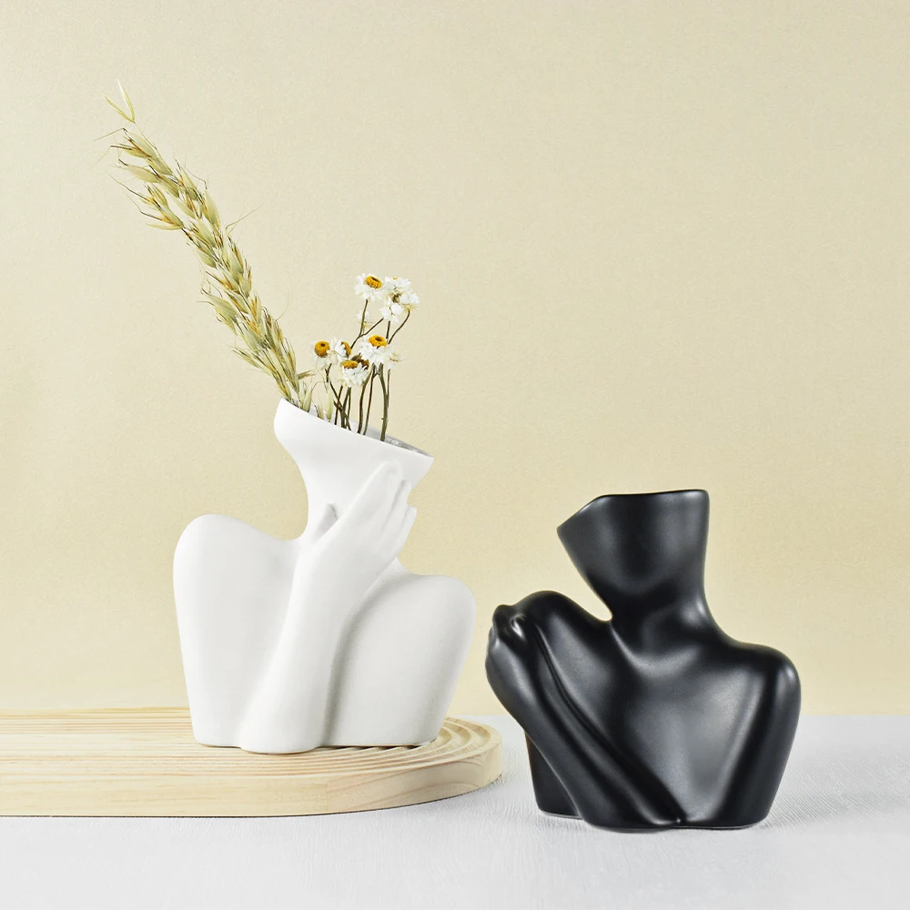 High Quality European Nordic Human Body Art Creative Ceramic Vase Decor Modern Boho Ornamental Flowers Vase For Living Room