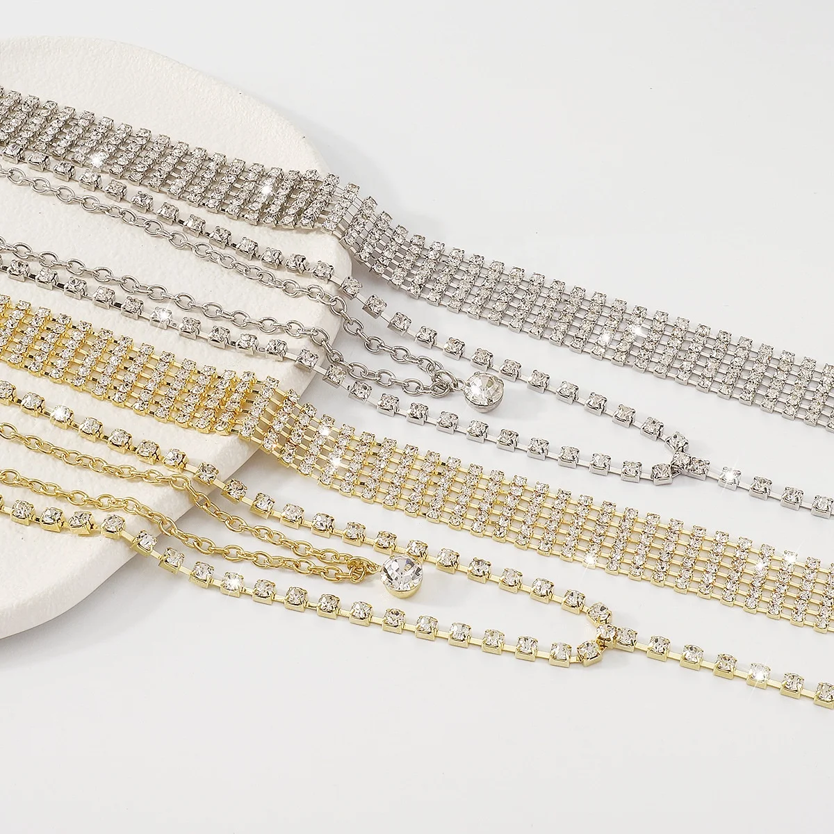 SHIHAN 2023 Multi Layer Crystal Diamond Choker Necklace Fashion Full Rhinestone Long Statement Necklace For Women Party Accessor