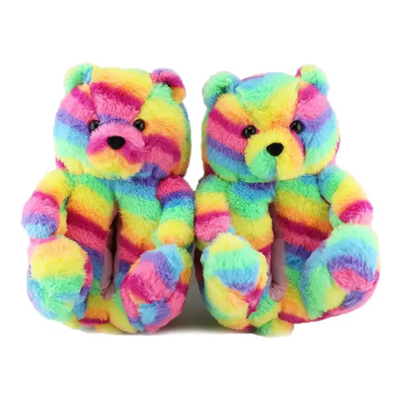 Custom Christmas Gift Teddy Bear Stuffed Animal Plush Slides Slippers Bear Slippers Winter Adult Kids