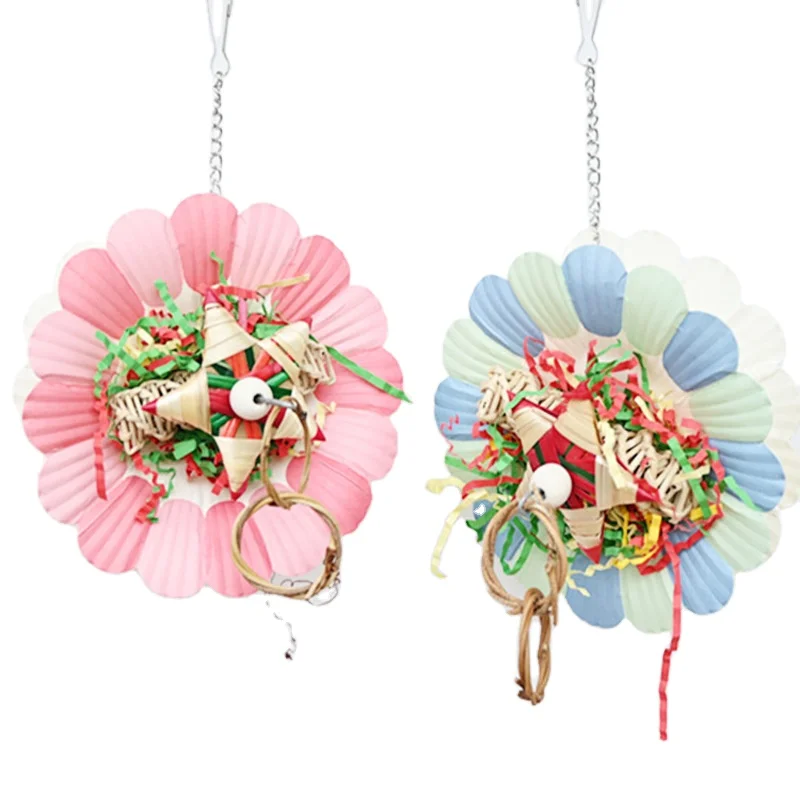 2023 New Hot Selling Grass Vine Handwoven Parrot Bird Tearing, Biting, Seeking Food Paper Biting Flower Creative Bird Cage Hange