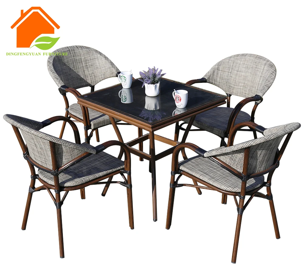 Outdoor Table Cafe Garden Terrace Square Picnic Furniture Modern Chair And Dining Set Outdoor Glass Tables