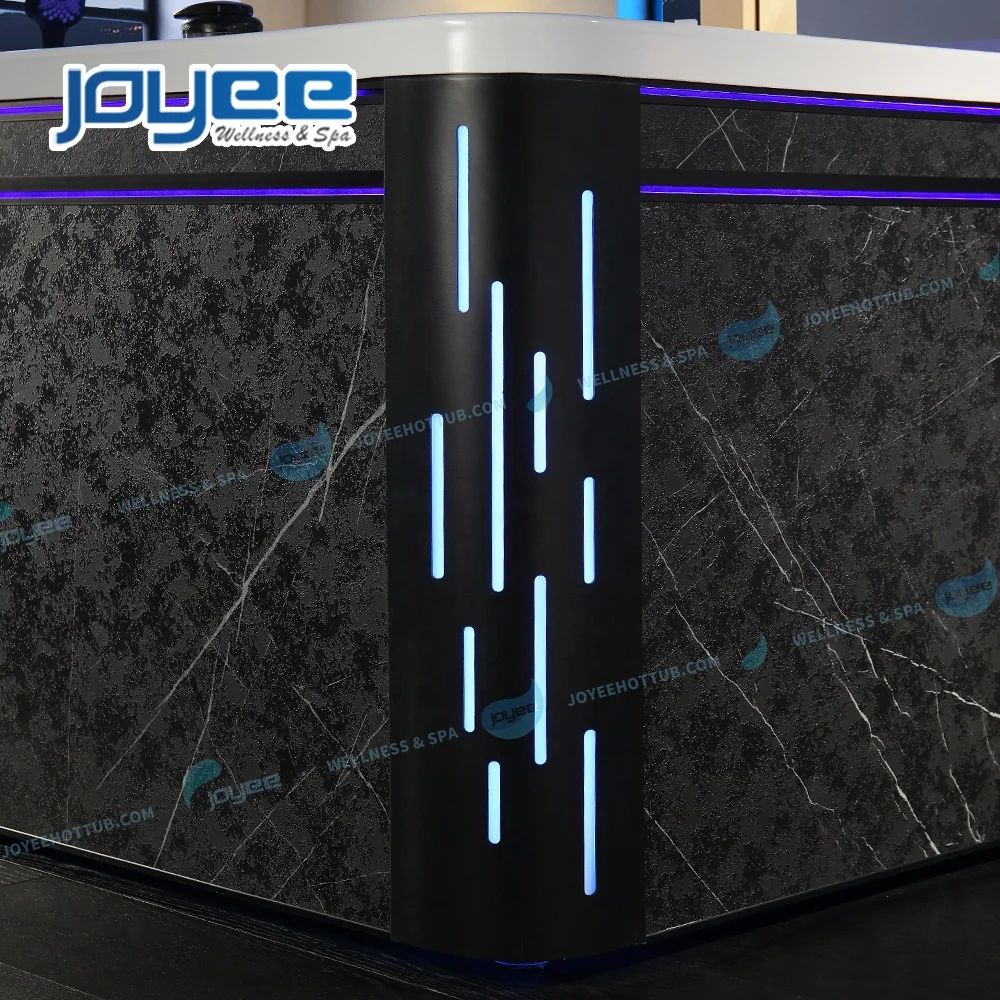 JOYEE Indoor Hot Tub 3 Persons Modern Design Waterfall Massage Spa Tubs Double Strip Light Bathtub With Heater