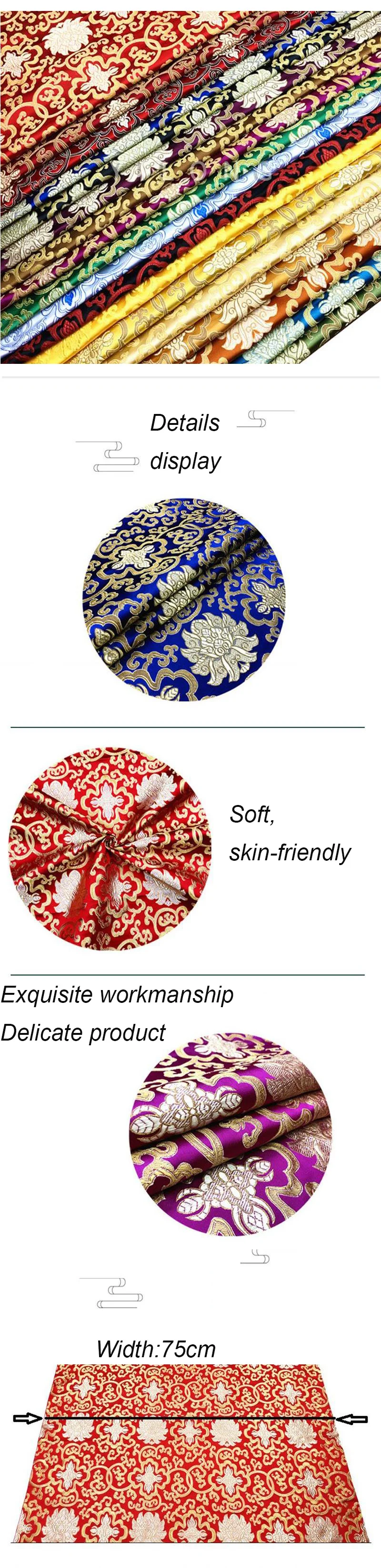 Colorful Silk Satin Golden Texture Antique Cheongsam Fabric for Sofa Cushion Fabric Fragrant Packaging