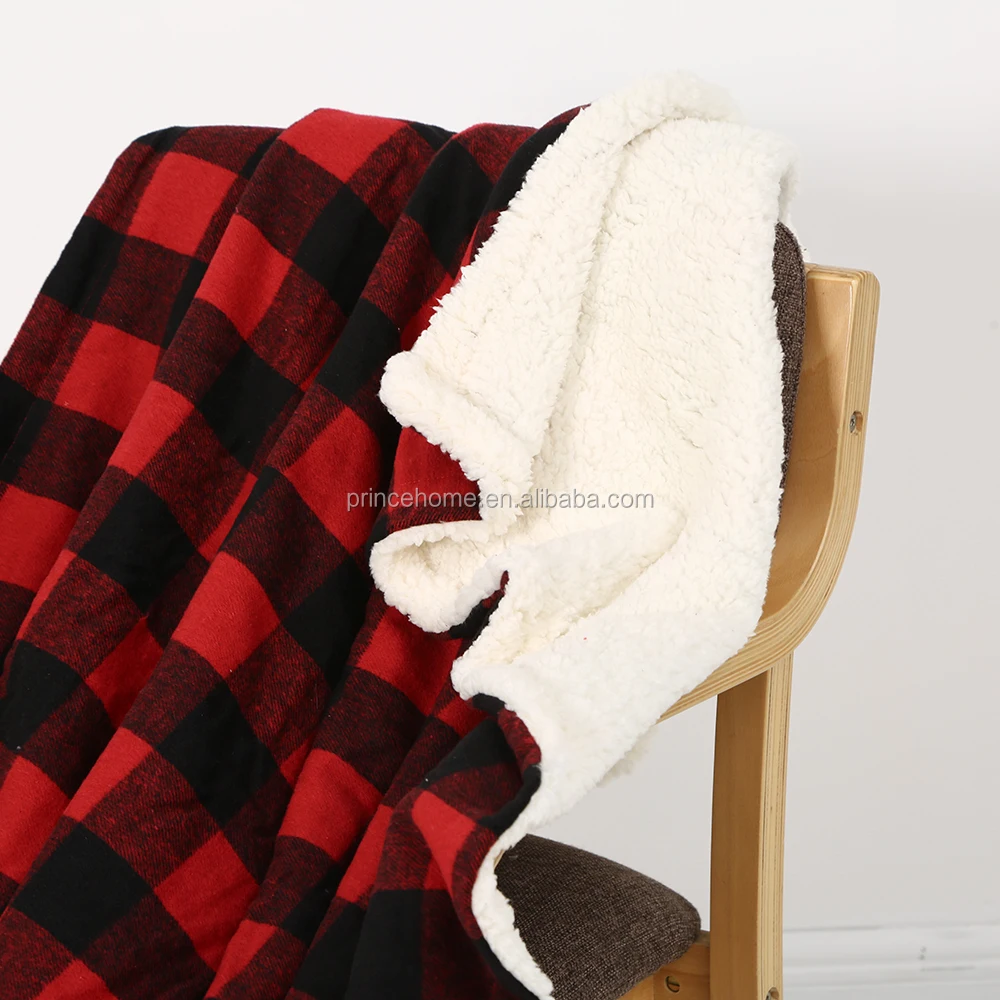 Red and Black Buffalo Check  Decoration Throw  With Warm and Soft Sherpa buffalo plaid blanket