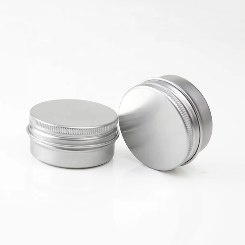 Low MOQ 1oz Round Candle Tin Cans 30ml Silver Aluminum Threaded Cosmetic Cream Jars Empty Shoe Polish Container  (NAL01-30)