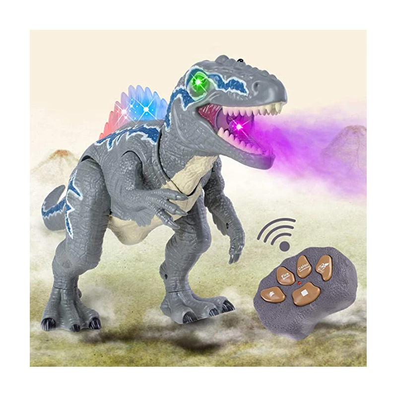 
Remote Control Walking Dinosaur T-Rex Water Mist Spray LED Light Up Eyes Back Roaring Sound Realistic Tyrannosaurus Toy for kid 
