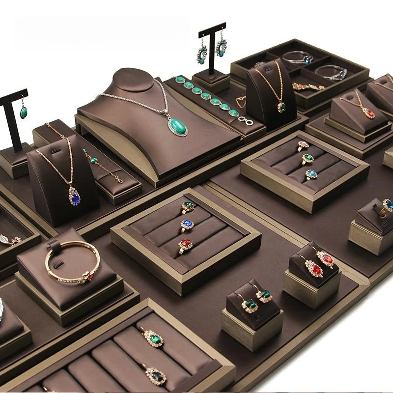 Luxury Brushed PU Jewelry Display Case Set Jewelry Tray Jewelry Display Stand