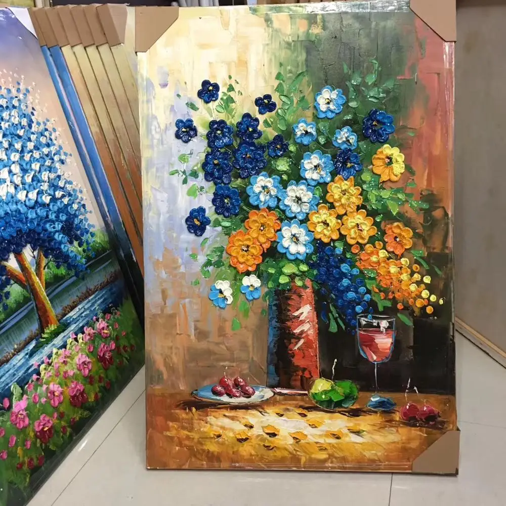 Flower oil painting, Impasto art picture, Frameless picture frame