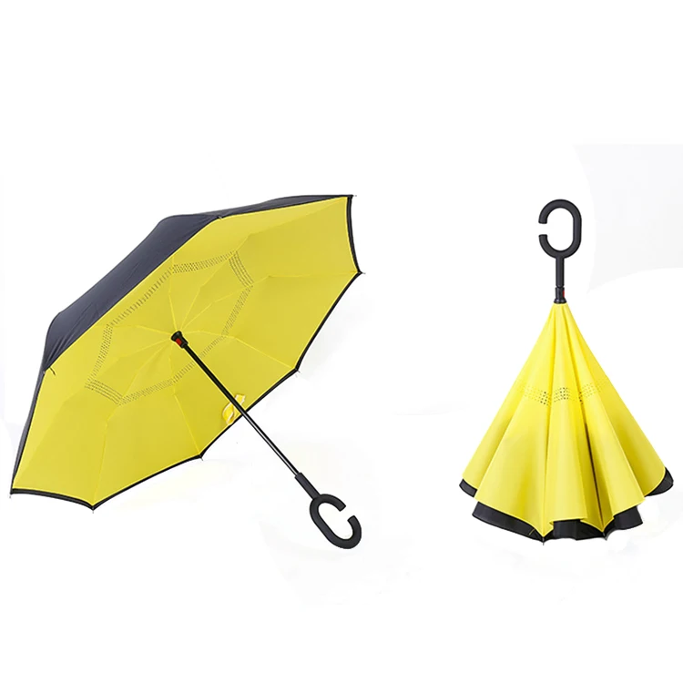
Reverse Inverted folding C-shaped handle umbrella solid color durable umbrella 